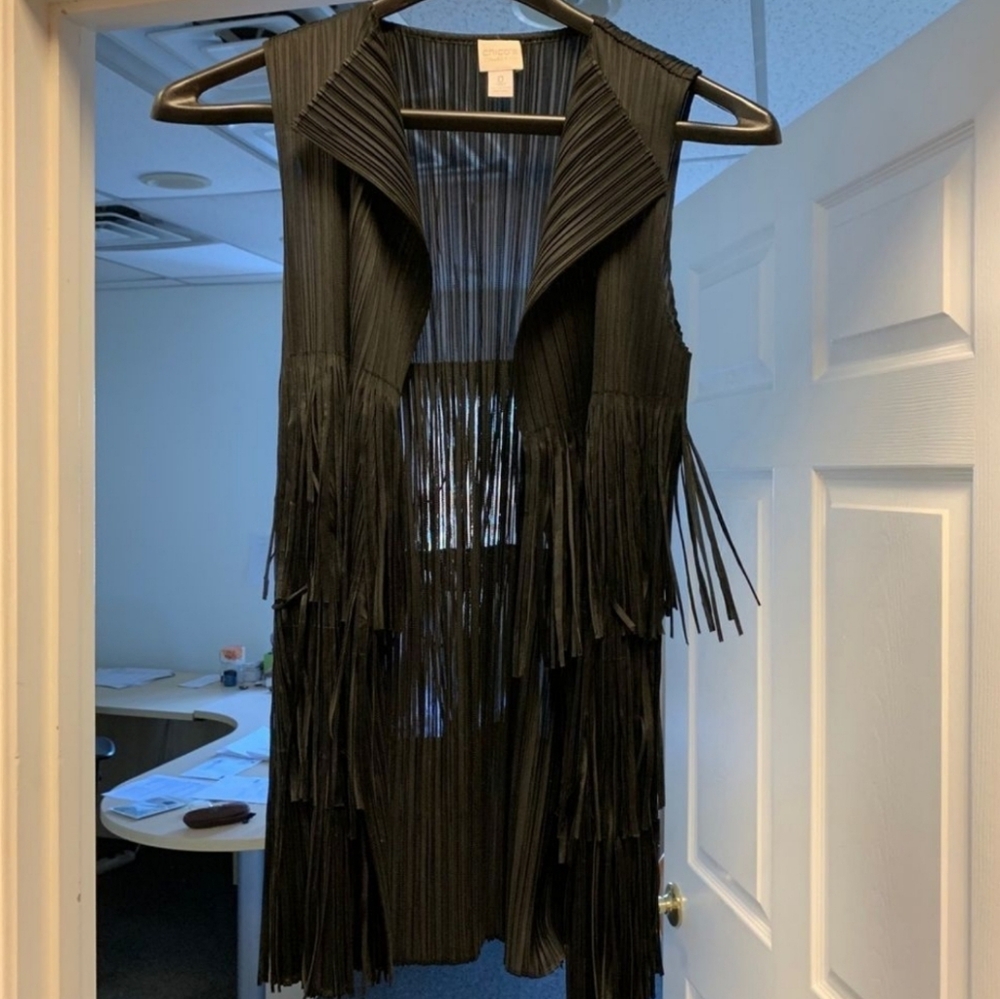 Vintage Chico's Fringe Vest Boho Tassel Rocker Shawl - Picture 3 of 6